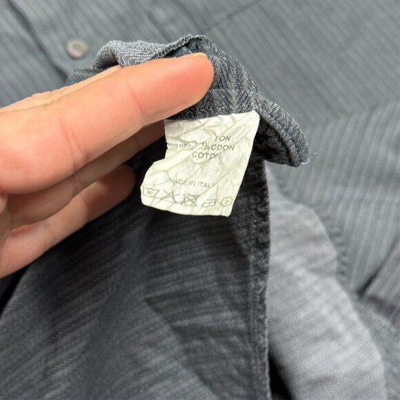 Zanella Dress Shirt Made in Italy Herringbone Black Cotton Large - Picture 8 of 9